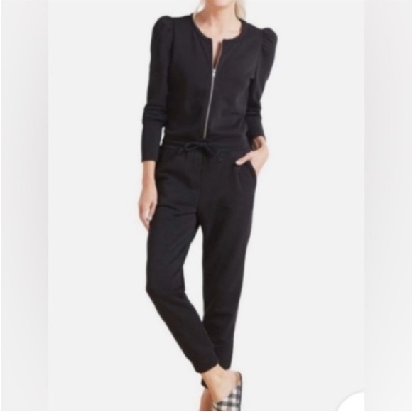 Chaser Black Puff-Sleeve Zipper Drawstring Waist Jumpsuit - Picture 1 of 6